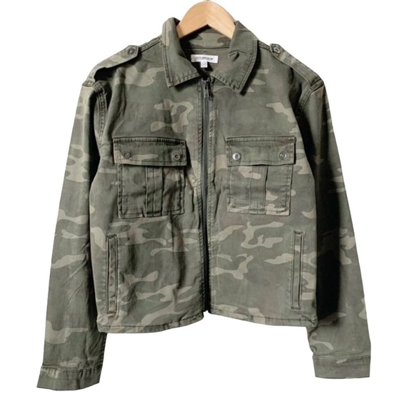 Good American NWT Camo Print Soft Stretch Short Military Jacket Army Green Sz XS - Picture 1 of 10